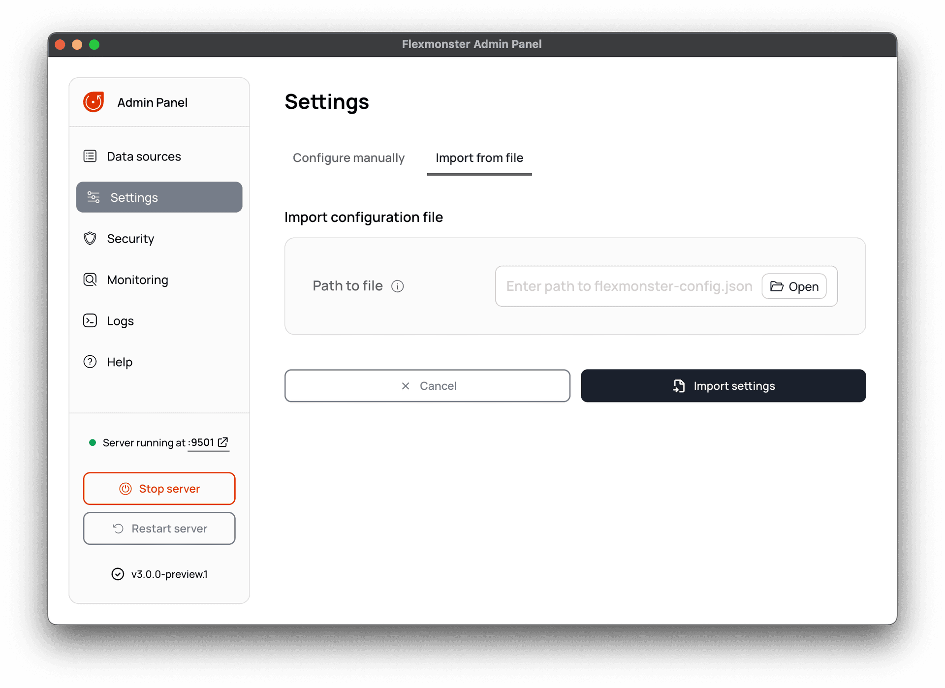 Import from file page