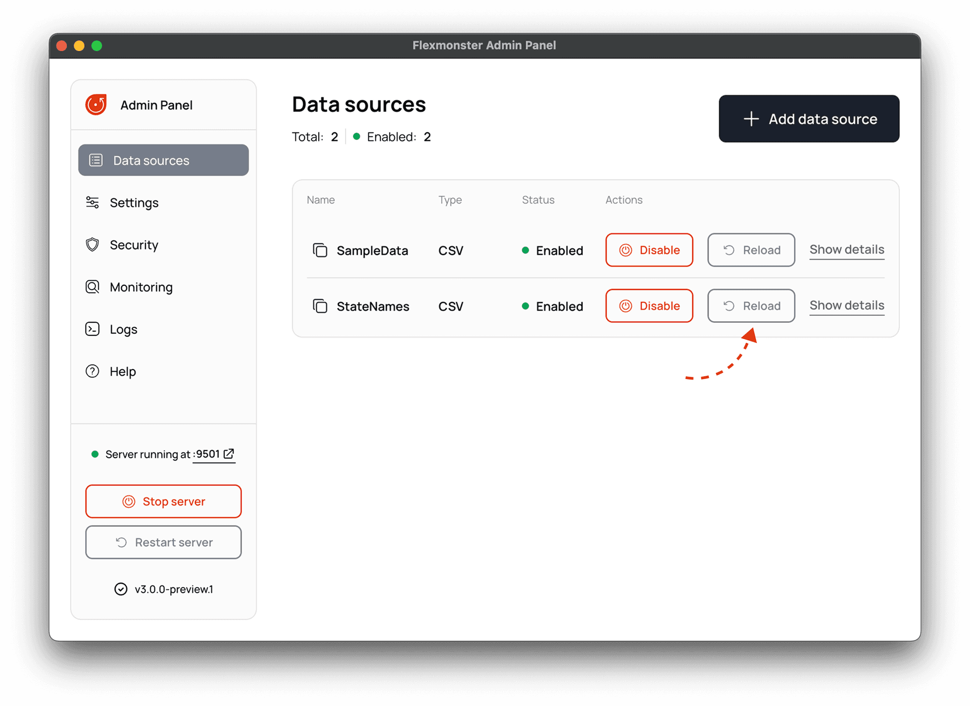 Reloading a data source