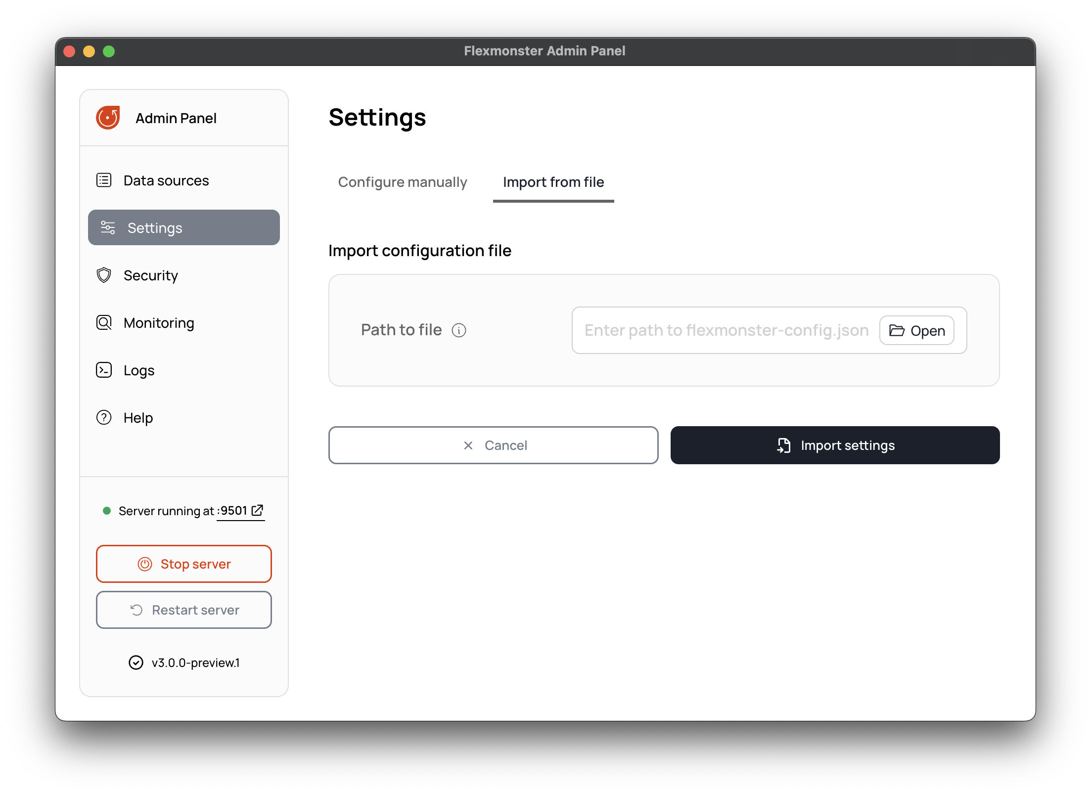 Import from file page