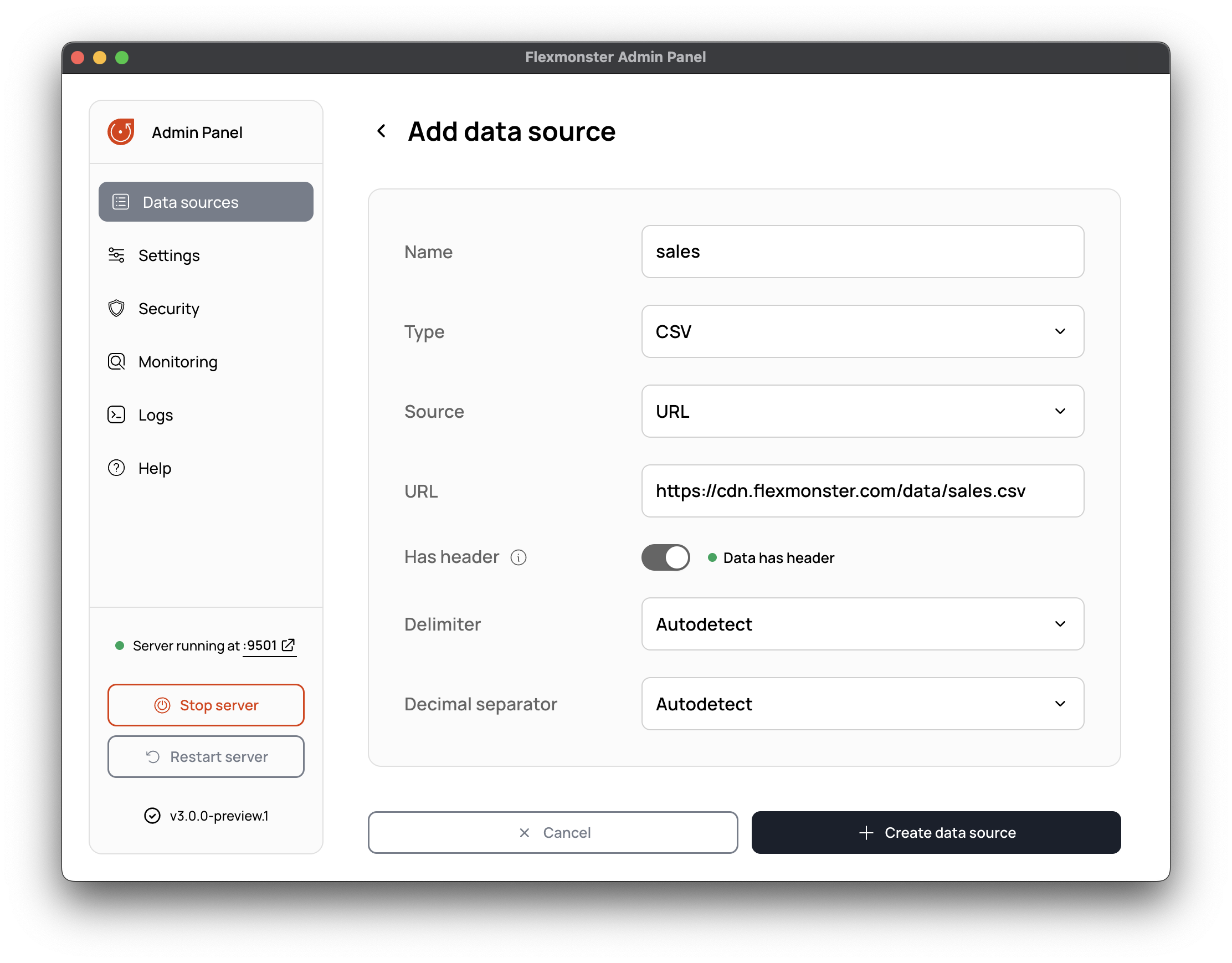 Creating a JSON data source
